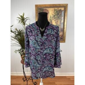 41 Hawthorn Tunic Top Women's M Paisley Print Split Neck Bohemian Whimsigoth